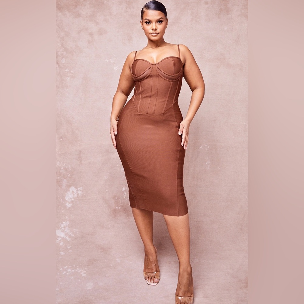 Chocolate bandage cut out midi dress